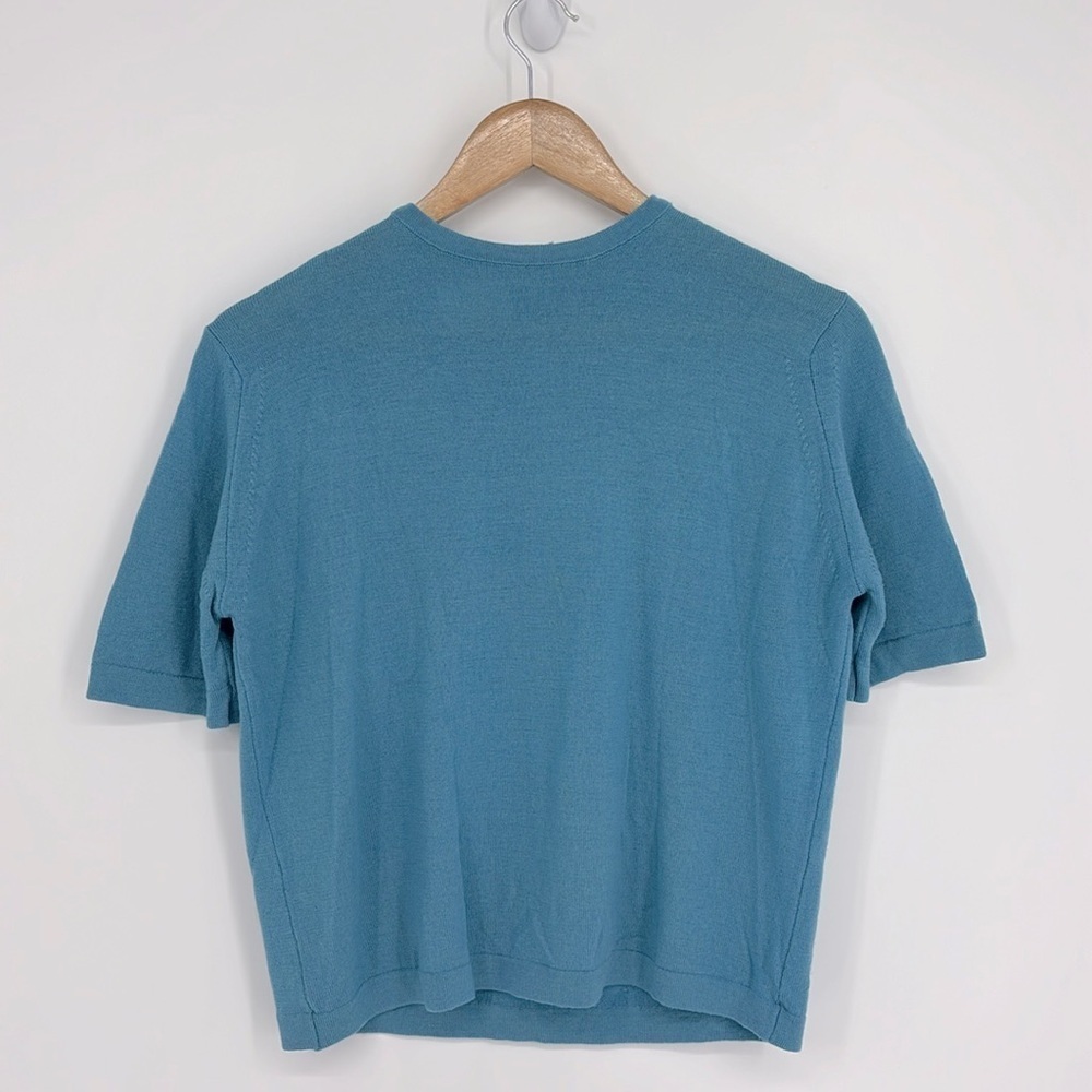 Pendleton 100% Virgin Wool Short Sleeve Crop Sweater Women’s Size 42 in Blue